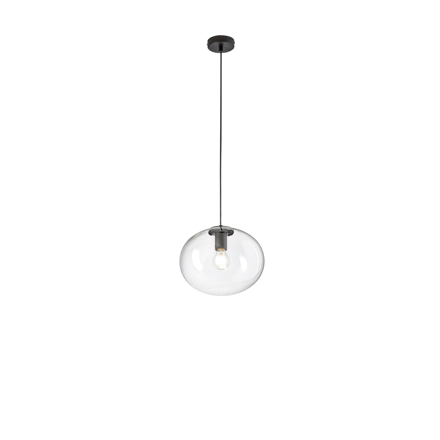 Sospensione GALAXY in metallo nero con diffusore in vetro soffiato 30 cm. Ø