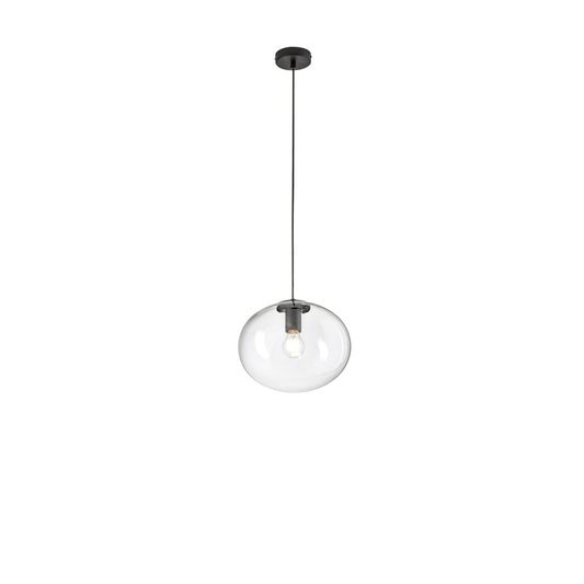 Sospensione GALAXY in metallo nero con diffusore in vetro soffiato 30 cm. Ø