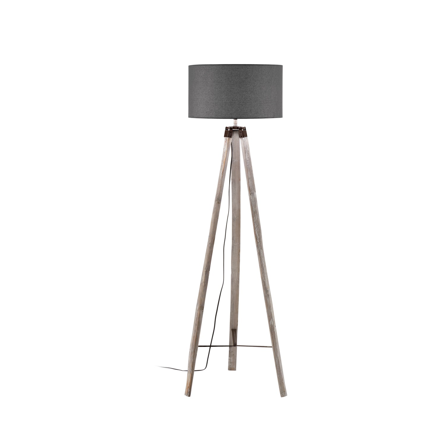 Piantana GALLERY con struttura in legno e paralume in tessuto grigio