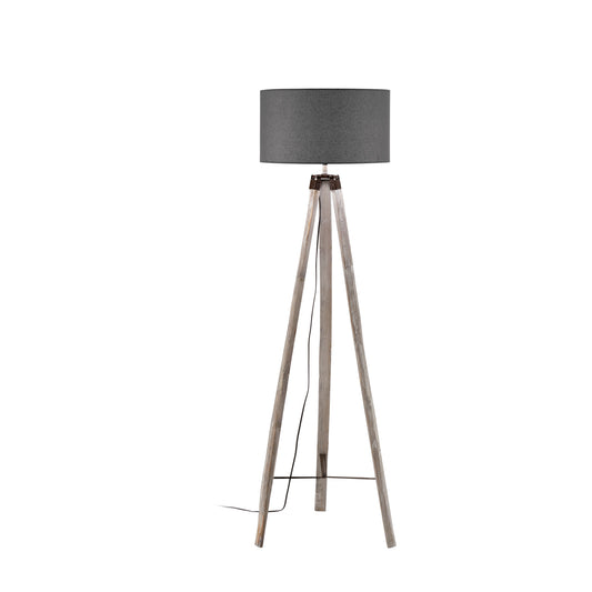 Piantana GALLERY con struttura in legno e paralume in tessuto grigio