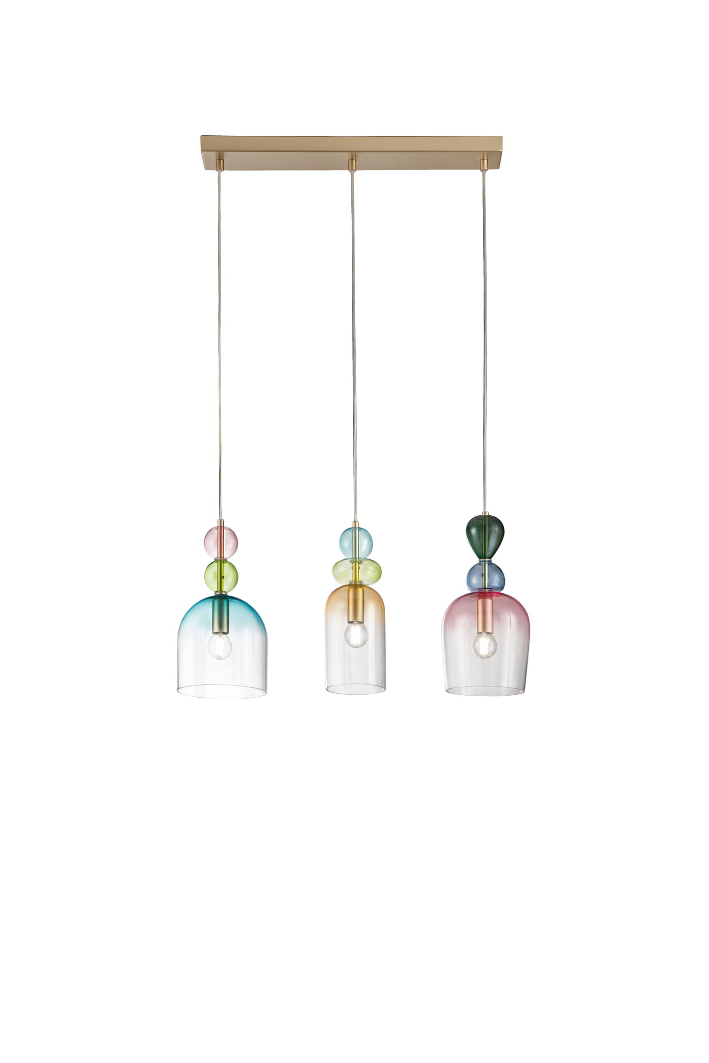 Sospensione GAUDI con 3 diffusori in vetro dai colori floreali