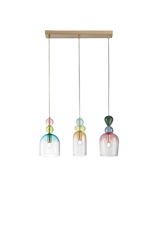 Sospensione GAUDI con 3 diffusori in vetro dai colori floreali