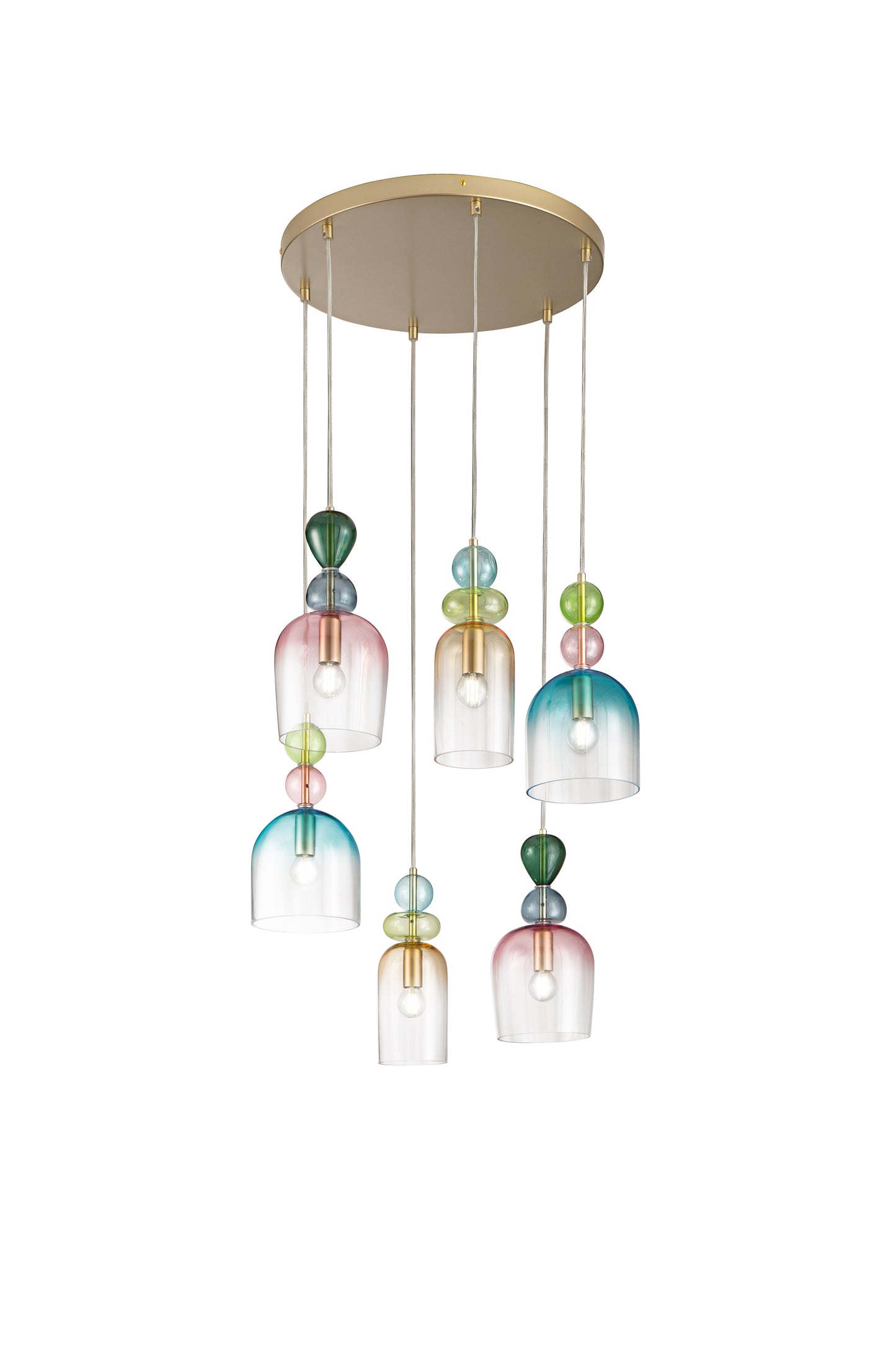 Sospensione GAUDI con 6 diffusori in vetro dai colori floreali