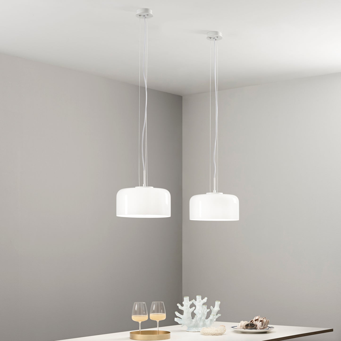 Sospensione GIBUS in vetro bianco 30 cm. Ø