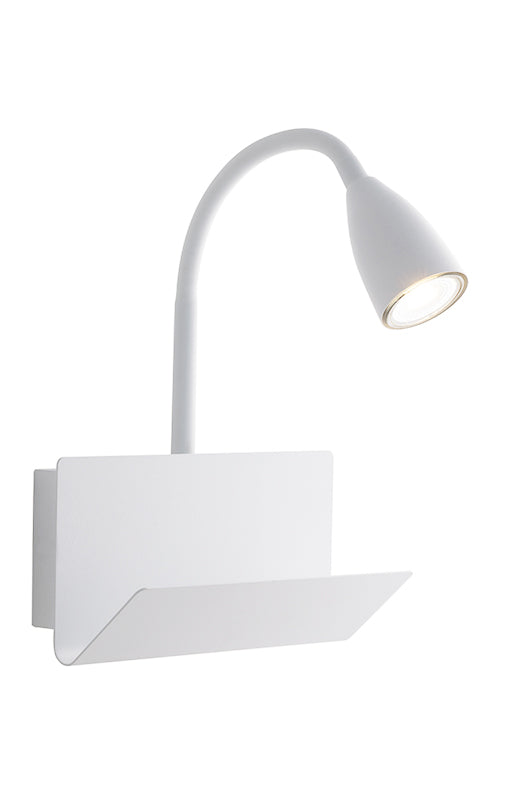 Applique GULP in metallo bianco con braccio flessibile ed entrata USB 2A e Type-C