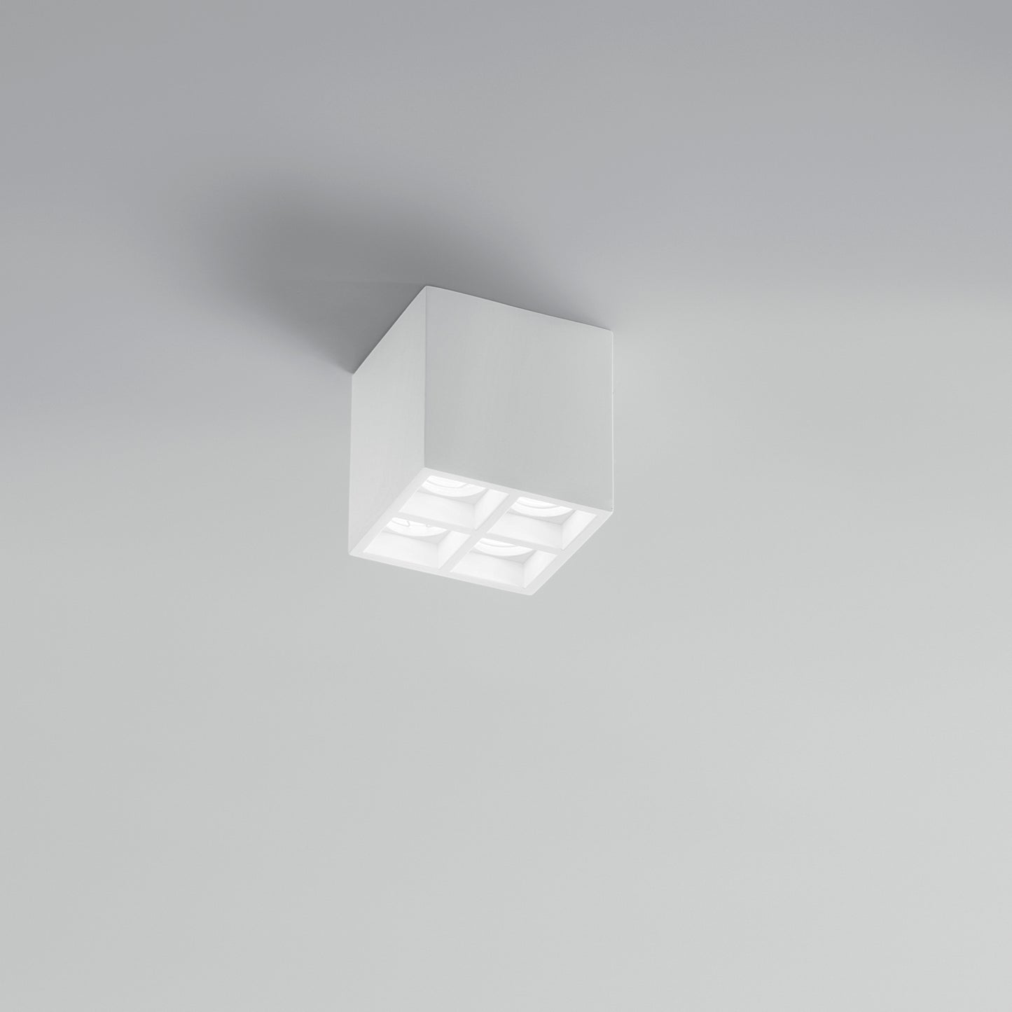 Plafoniera componibile HAPIS quadrtata in gesso bianco verniciabile 4 punti luce
