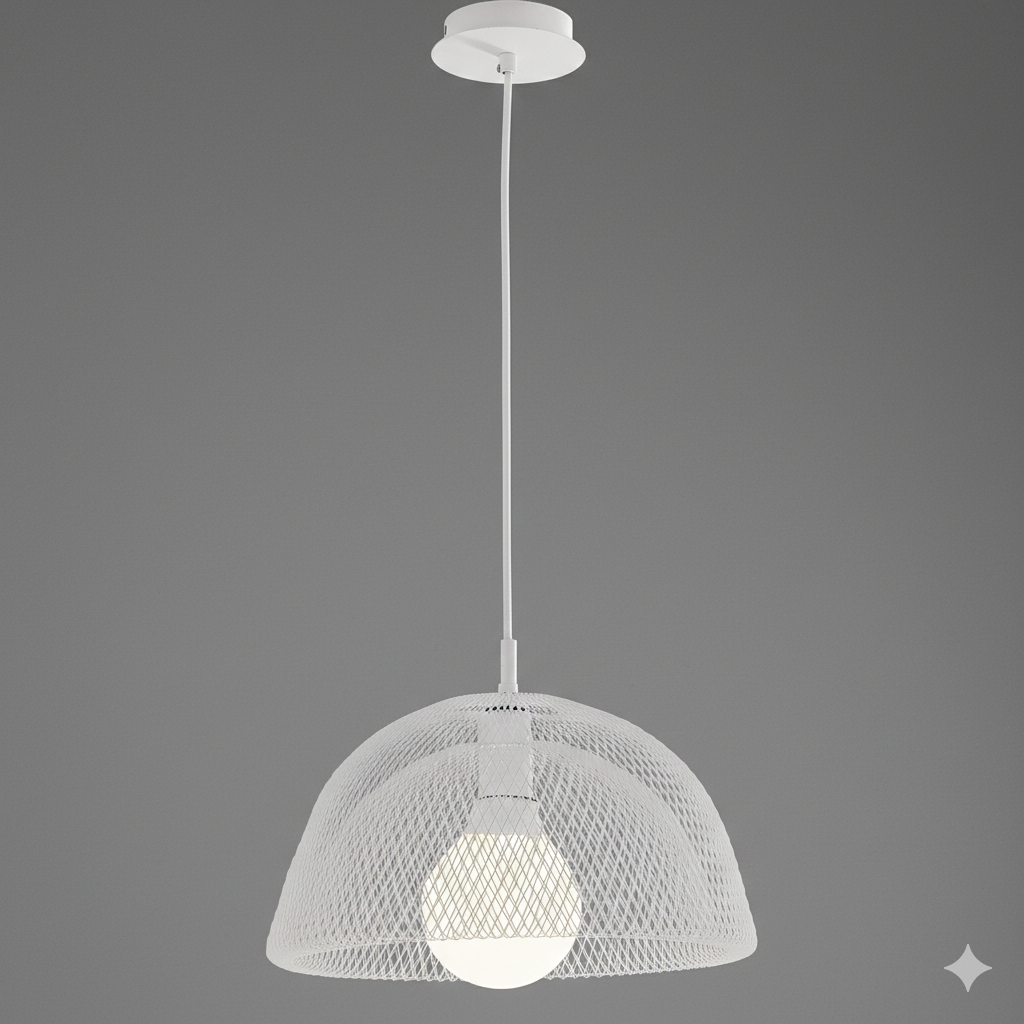 Sospensione HAREM in metallo bianco a rete con cavo in tessuto 37 cm.
