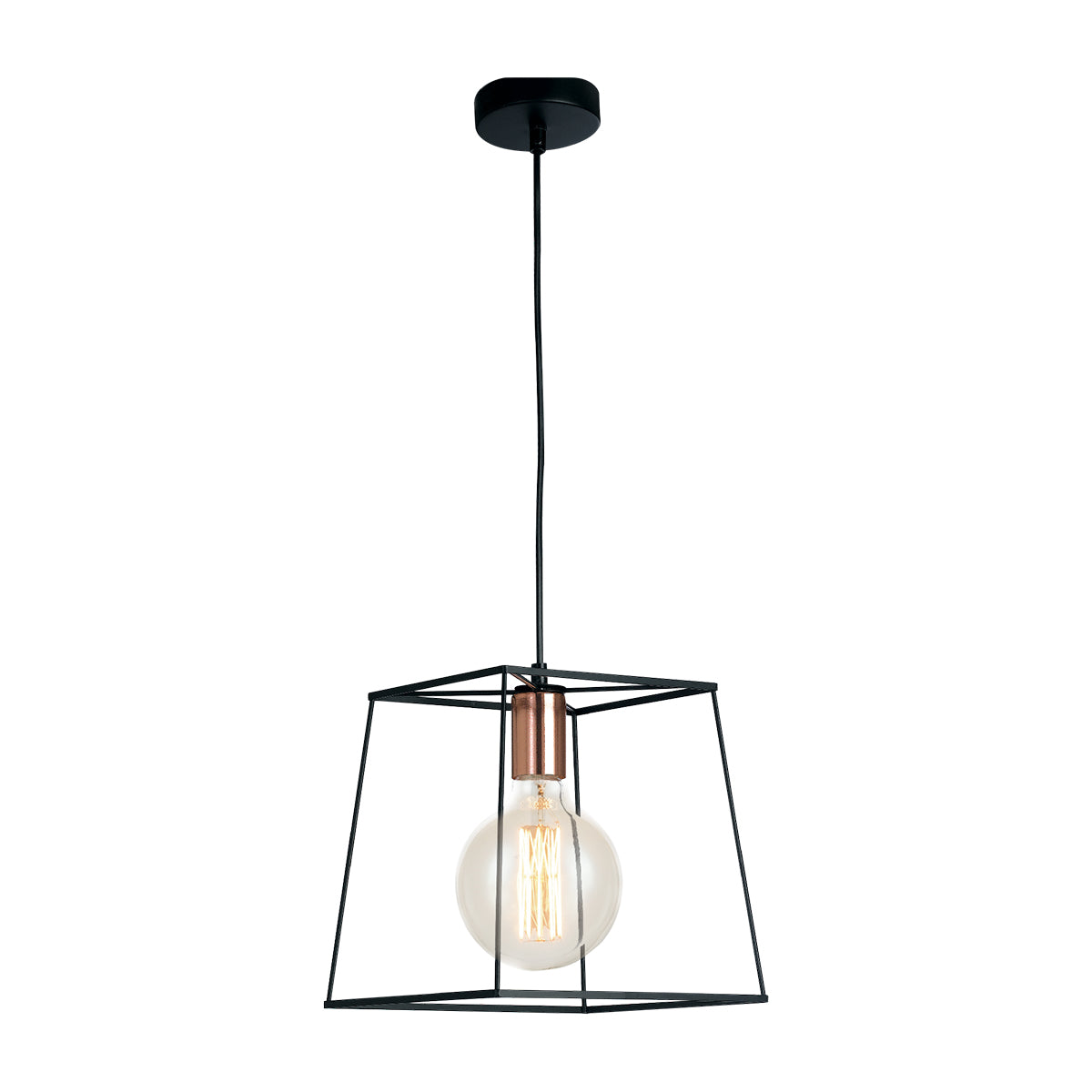 Sospensione HARLEM in metallo nero con portalampade ramato 120cm