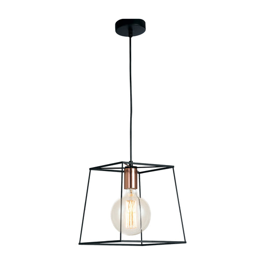 Sospensione HARLEM in metallo nero con portalampade ramato 120cm