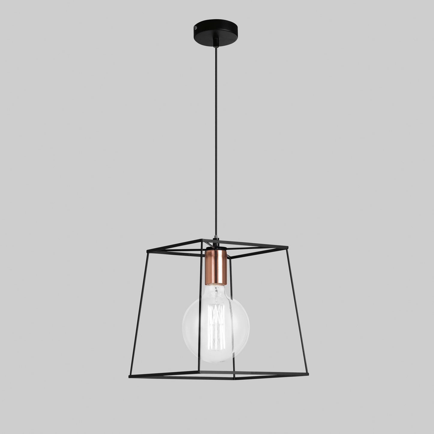 Sospensione HARLEM in metallo nero con portalampade ramato 120cm