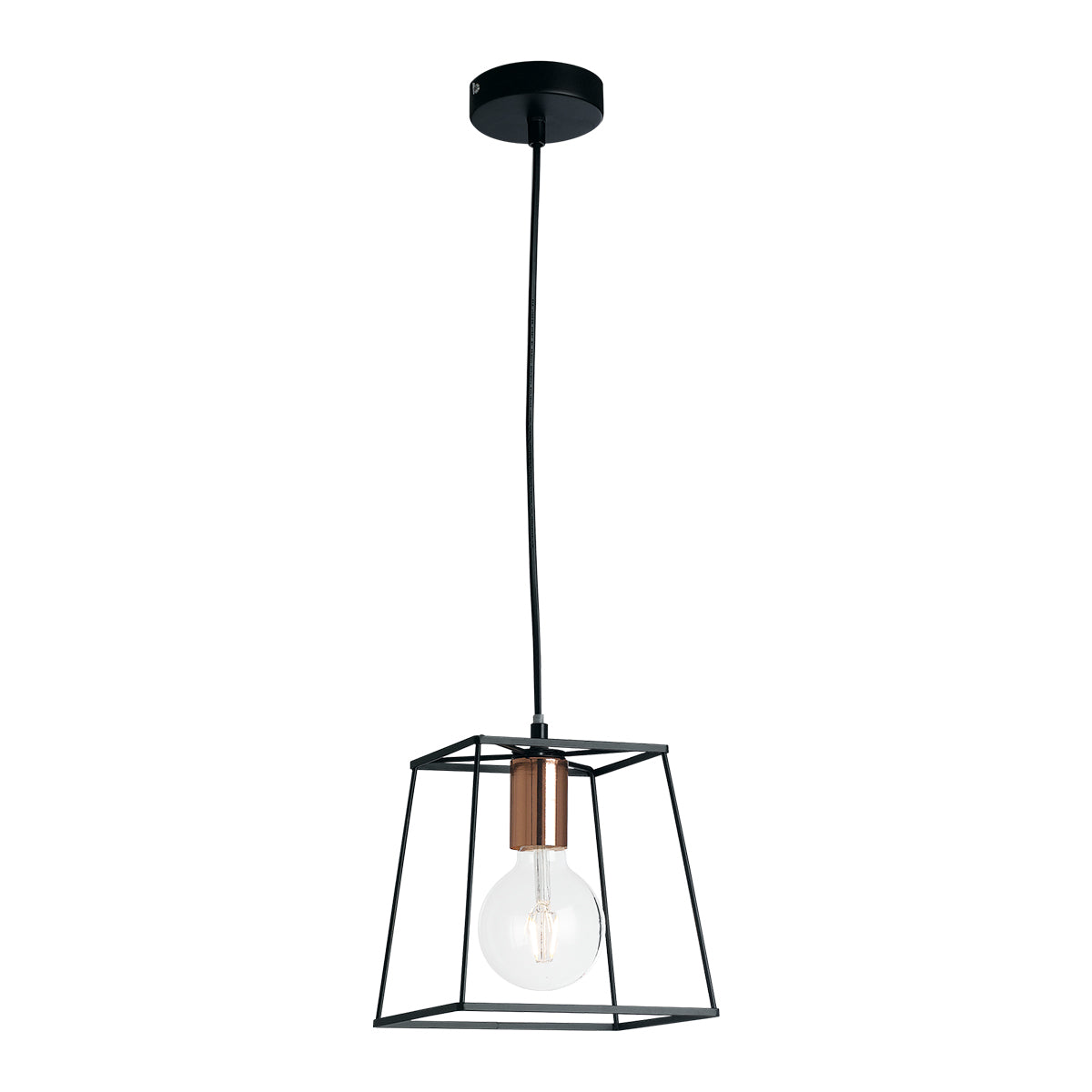 Sospensione HARLEM in metallo nero con portalampade ramato 125cm