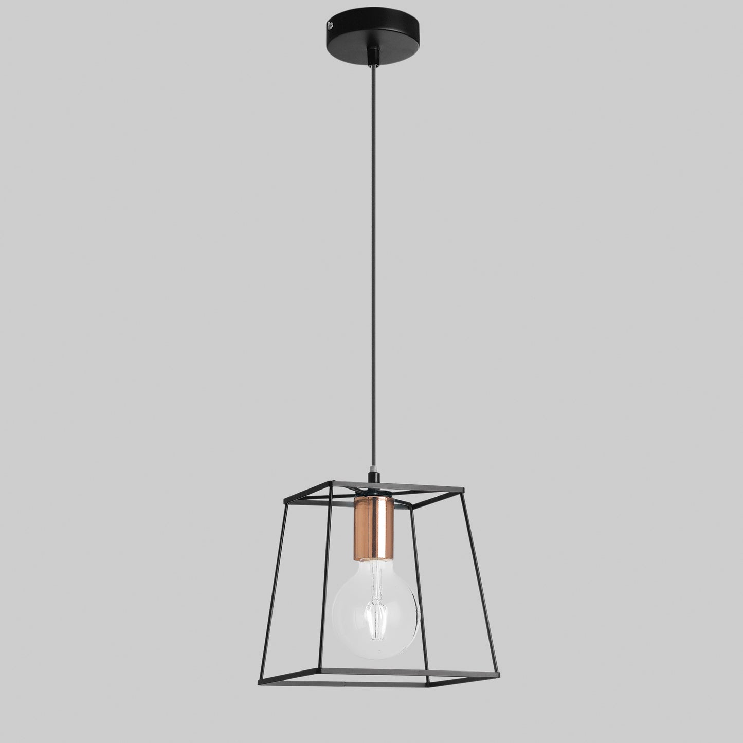Sospensione HARLEM in metallo nero con portalampade ramato 125cm
