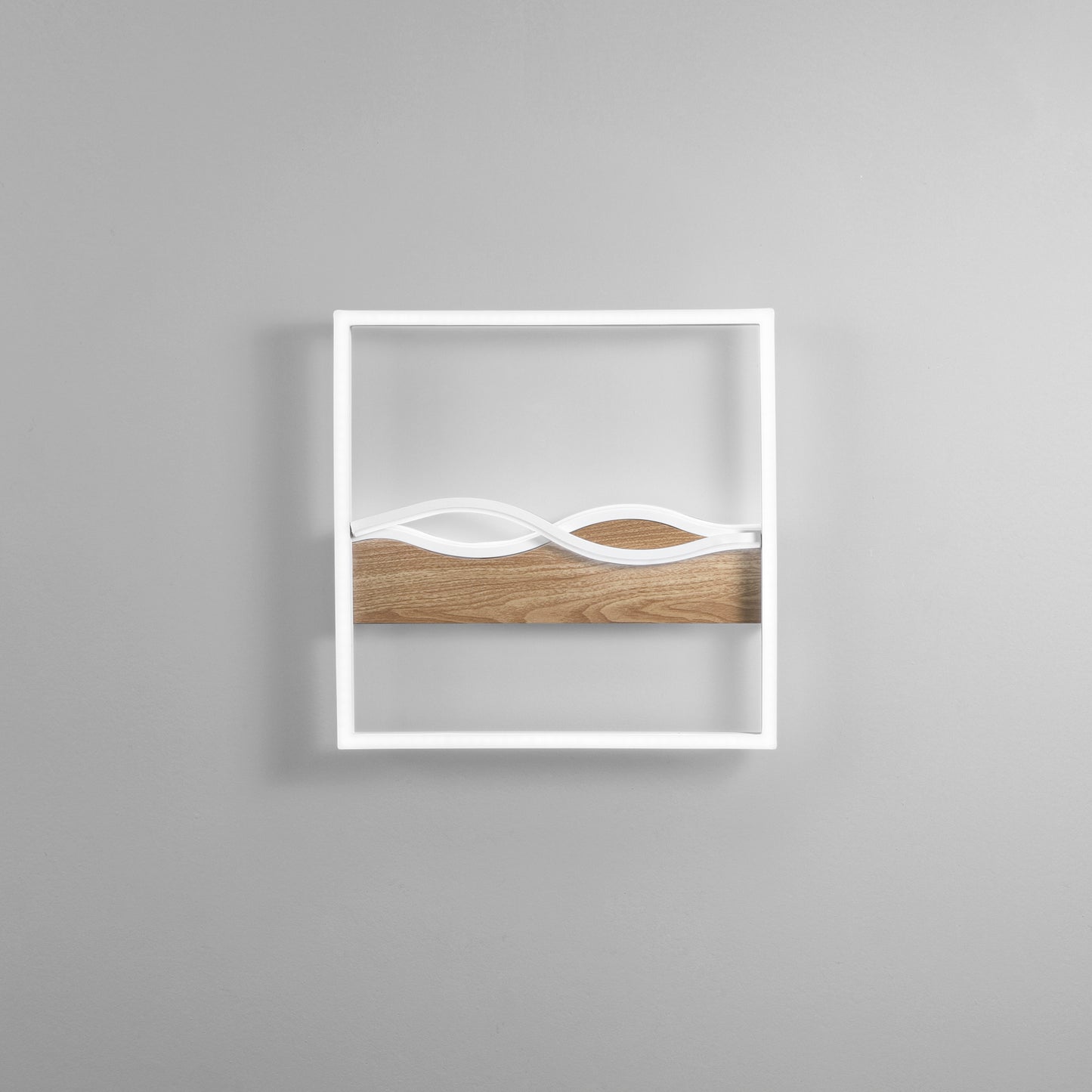 Plafoniera LED HAWAII quadrata in metallo bianco con base effetto legno - CCT