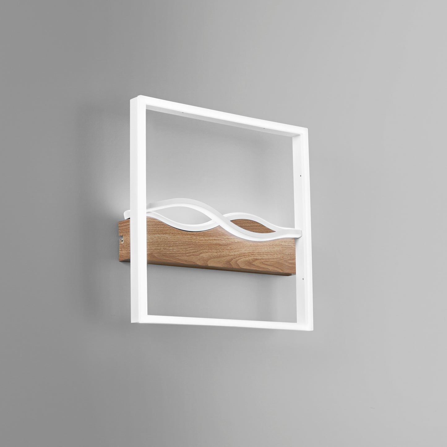 Plafoniera LED HAWAII quadrata in metallo bianco con base effetto legno - CCT