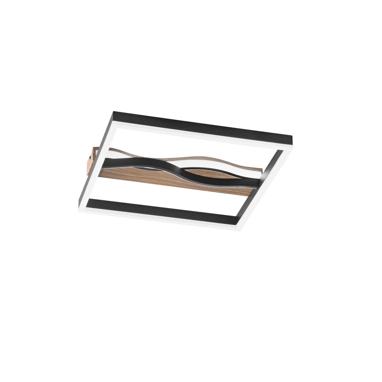 Plafoniera LED HAWAII quadrata in metallo nero con base effetto legno - CCT