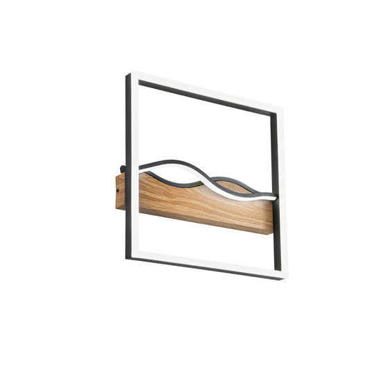 Plafoniera LED HAWAII quadrata in metallo nero con base effetto legno - CCT