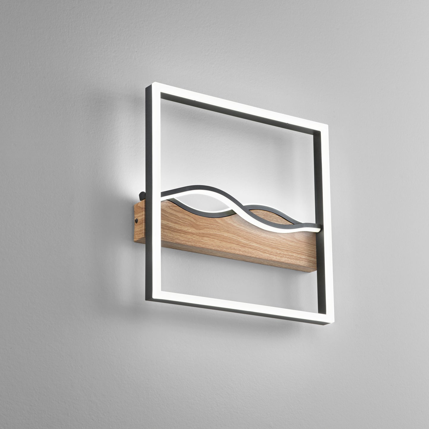 Plafoniera LED HAWAII quadrata in metallo nero con base effetto legno - CCT