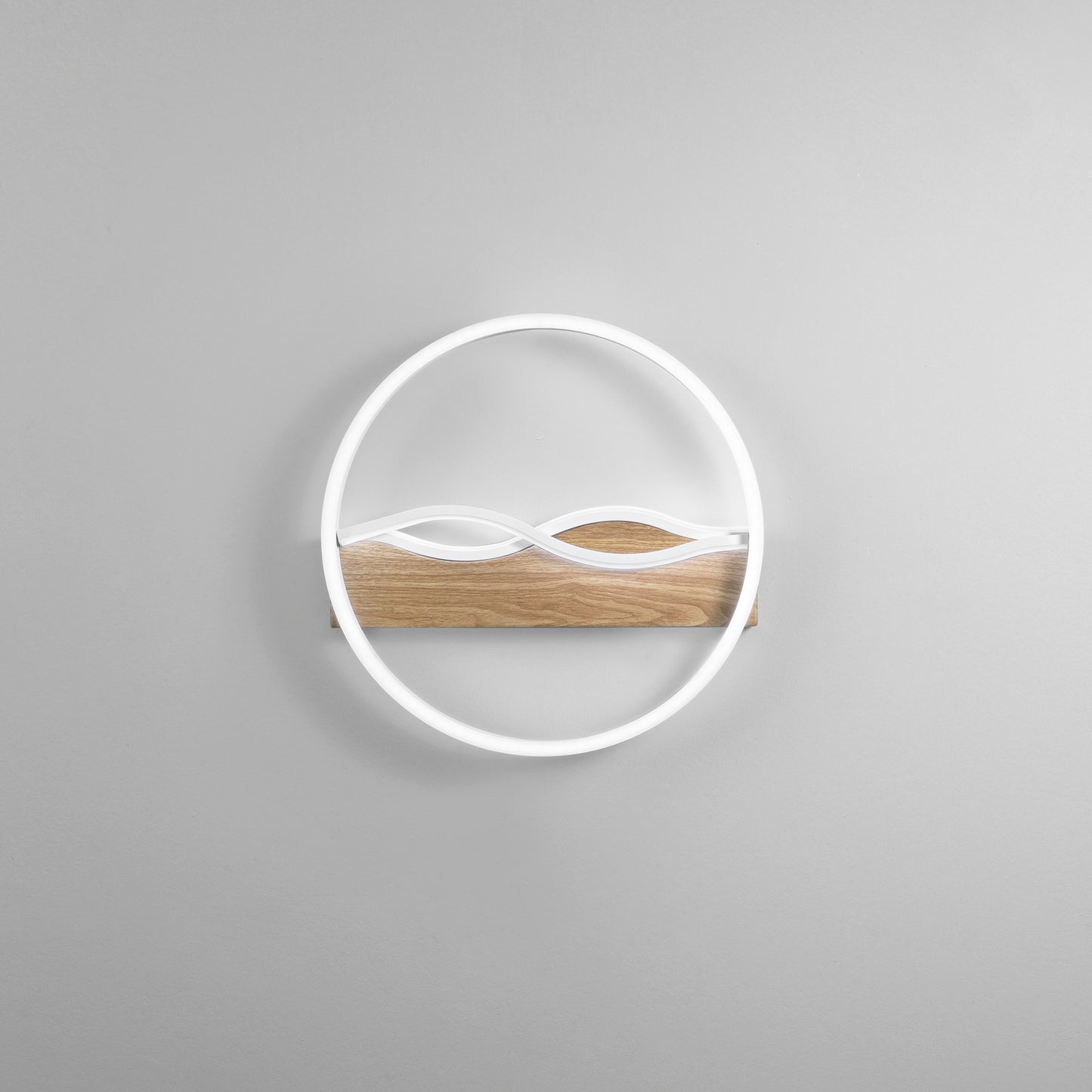 Plafoniera LED HAWAII tonda in metallo bianco con base effetto legno - CCT