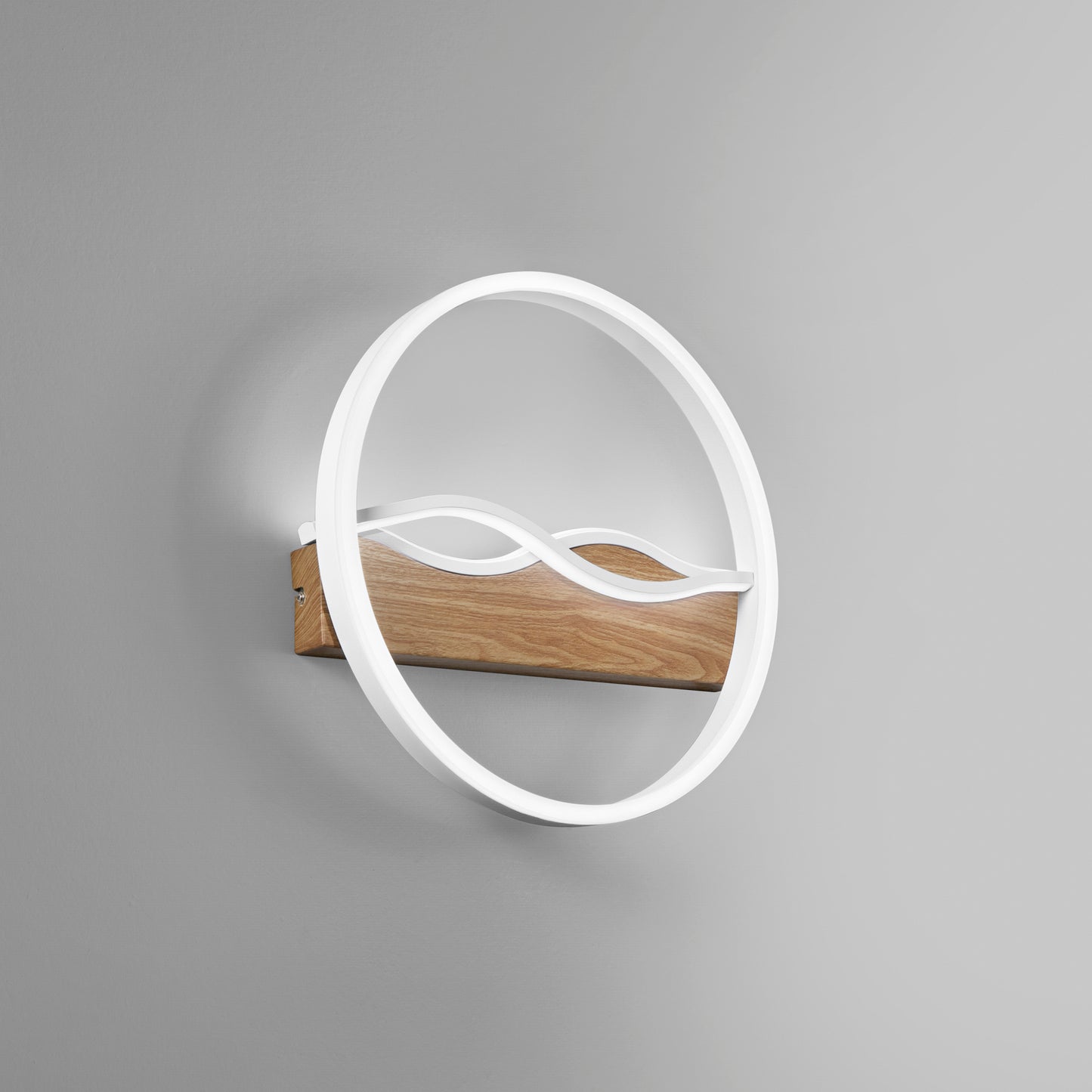 Plafoniera LED HAWAII tonda in metallo bianco con base effetto legno - CCT