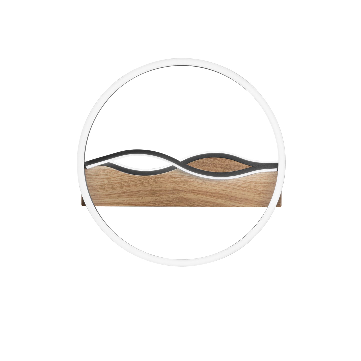 Plafoniera LED HAWAII tonda in metallo nero con base effetto legno - CCT