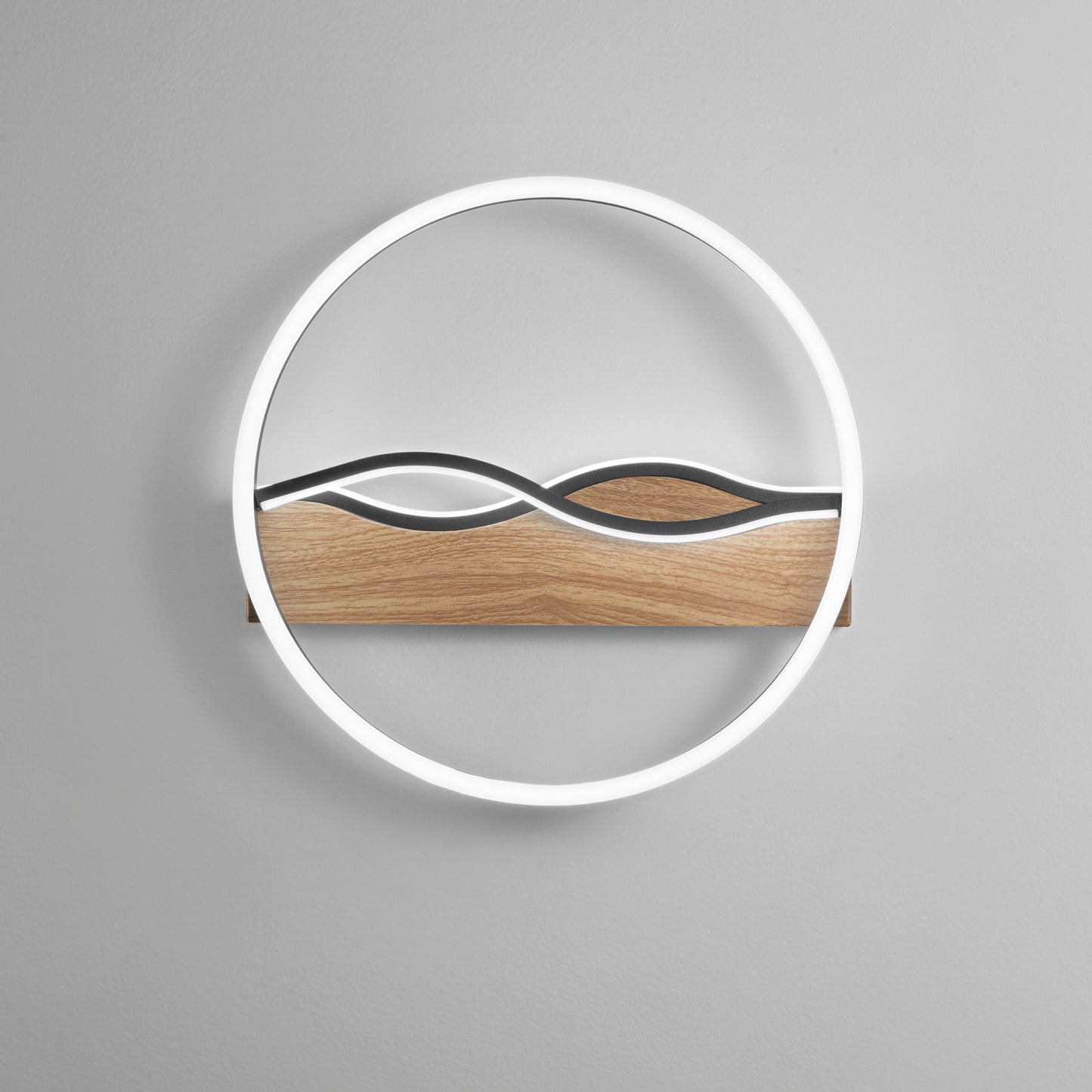 Plafoniera LED HAWAII tonda in metallo nero con base effetto legno - CCT