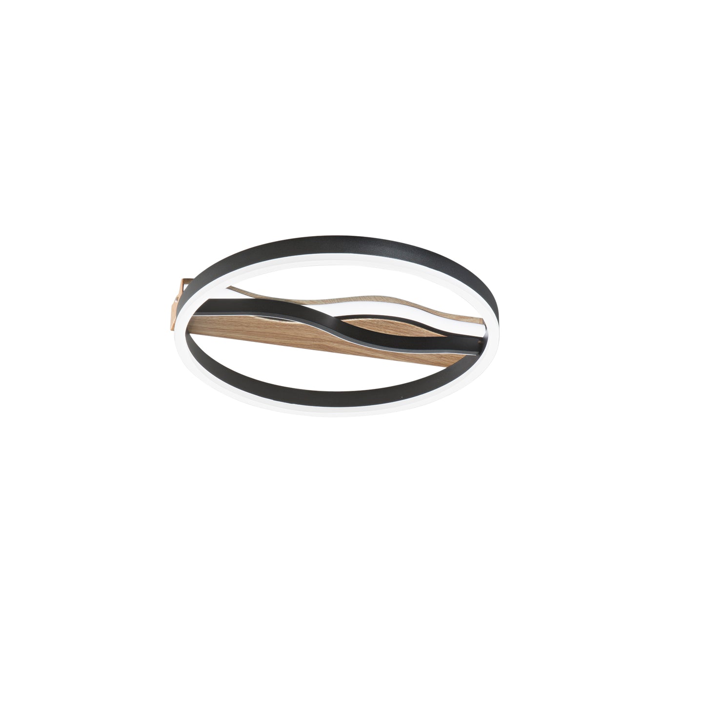 Plafoniera LED HAWAII tonda in metallo nero con base effetto legno - CCT