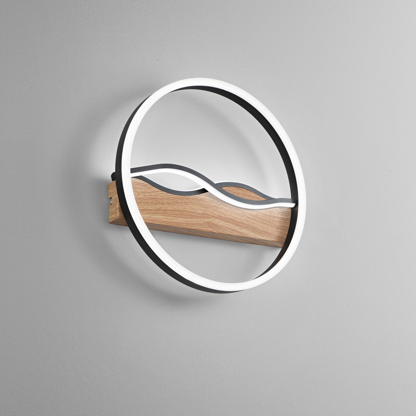 Plafoniera LED HAWAII tonda in metallo nero con base effetto legno - CCT