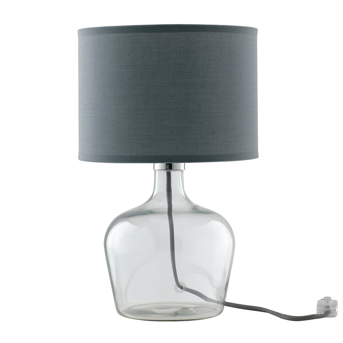 Lampada da tavolo HENDRIX in vetro con paralume in tessuto grigio