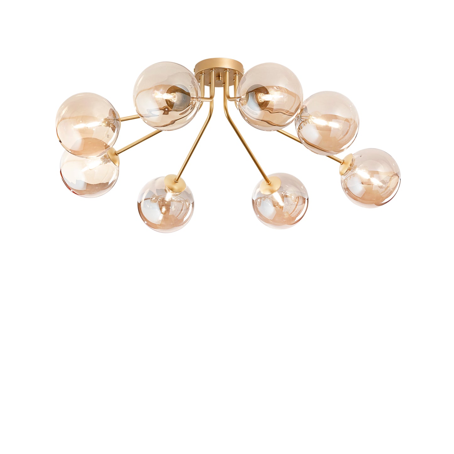Plafoniera HONEY in metallo ottone con otto diffusori in vetro champagne