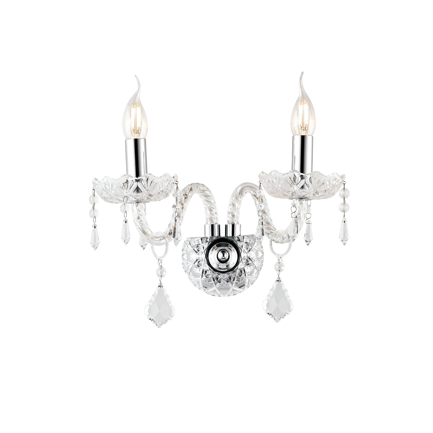 Applique INCANTO in vetro a due luci con dettagli cromati e cristalli