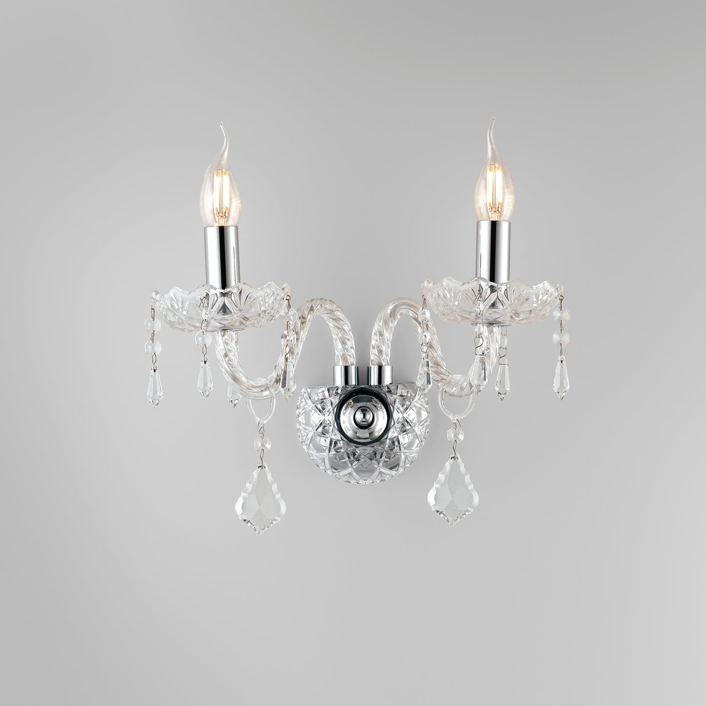 Applique INCANTO in vetro a due luci con dettagli cromati e cristalli