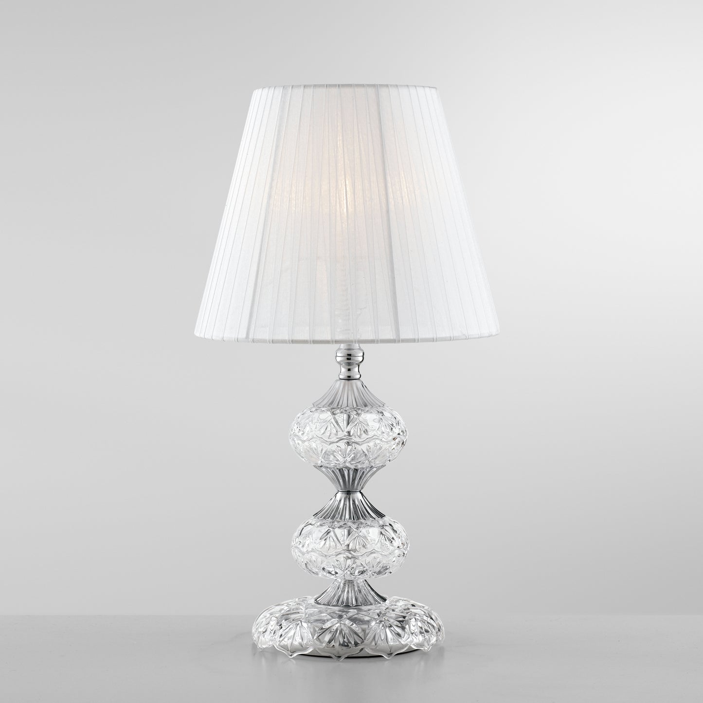 Lampada da tavolo INCANTO in vetro con dettagli cromati e cristalli 46 cm.