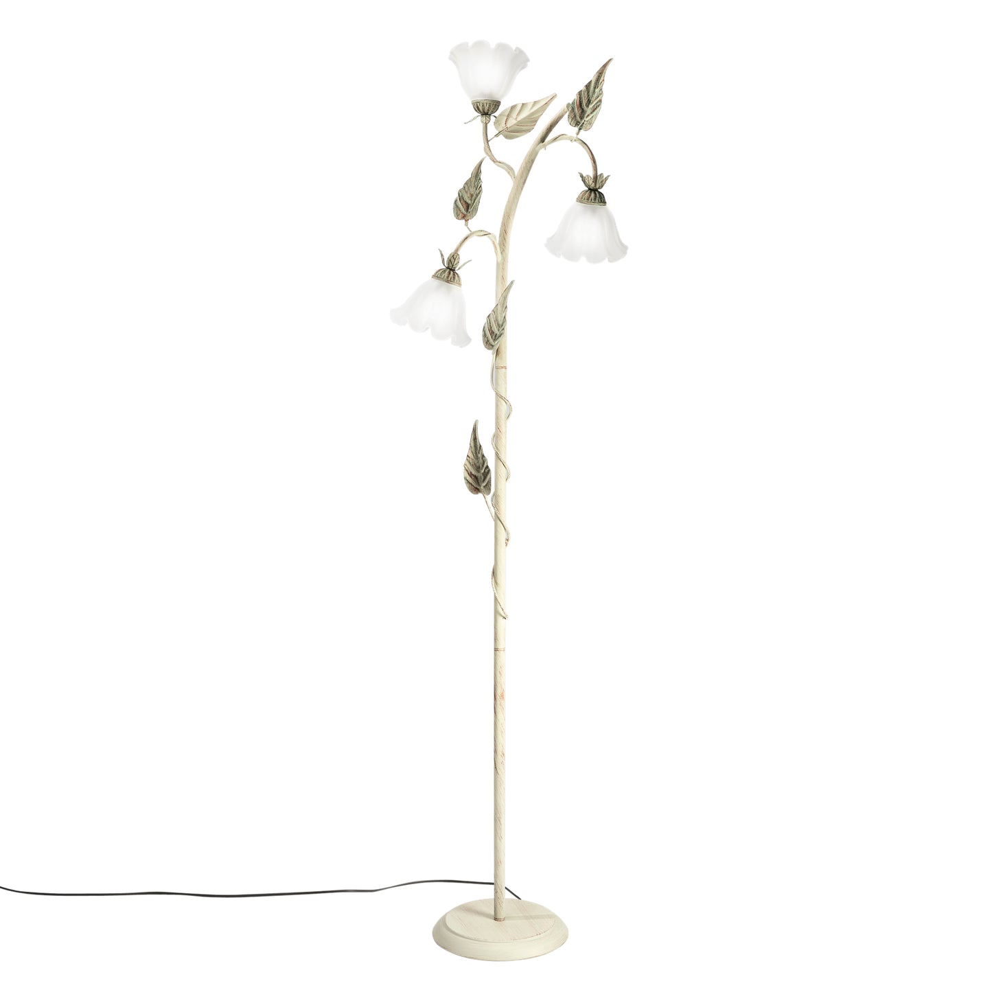 Piantana ISOTTA in metallo avorio e tre diffusori in vetro bianco