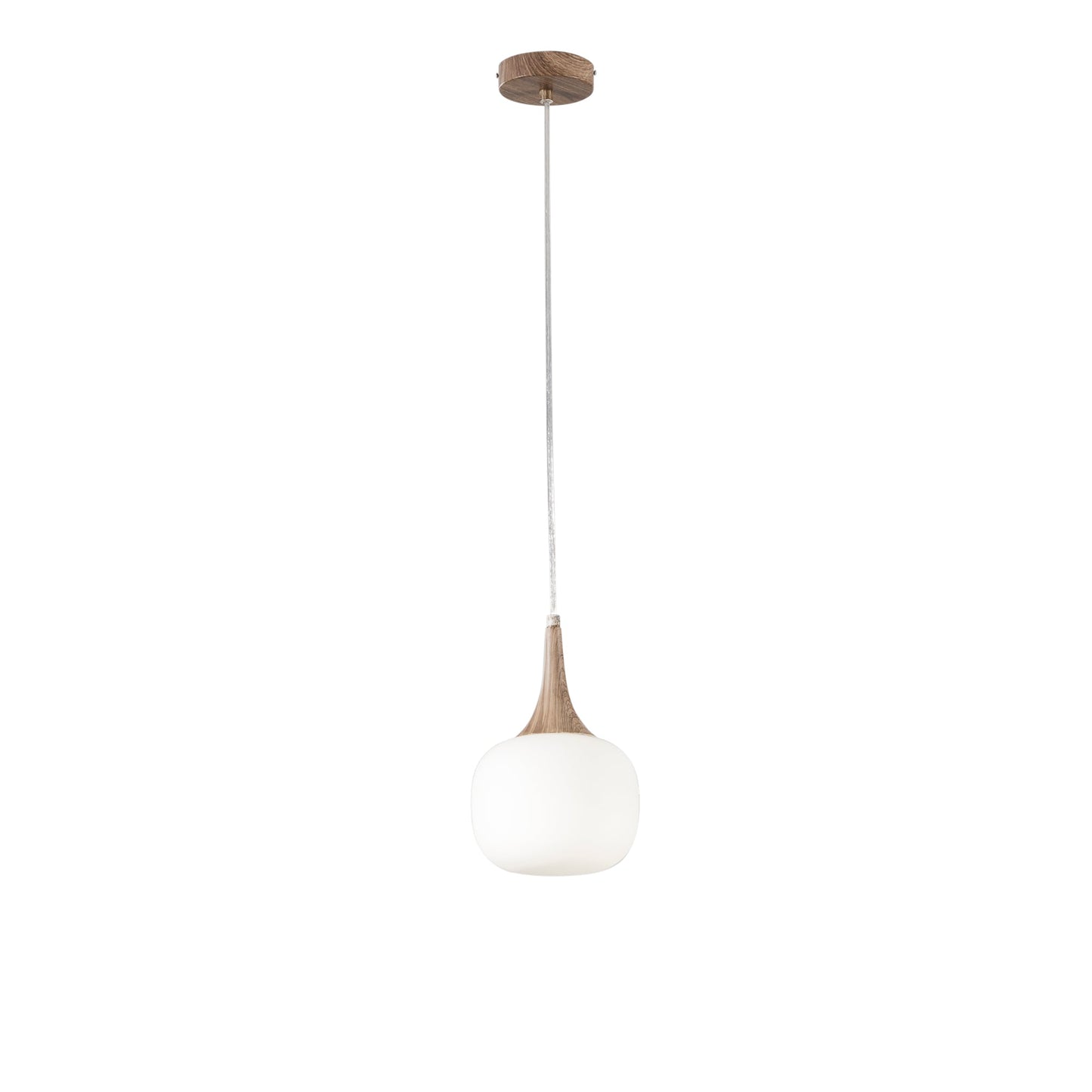Sospensione JAIPUR in metallo color legno e diffusore in vetro bianco 17 cm. Ø