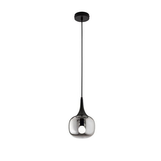 Sospensione JAIPUR in metallo nero e diffusore in vetro fumè 17 cm. Ø