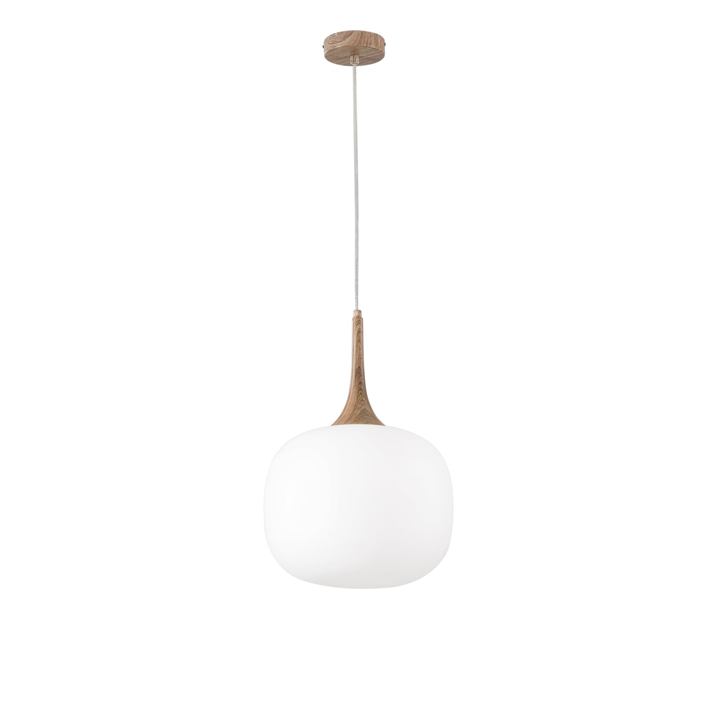 Sospensione JAIPUR in metallo color legno e diffusore in vetro bianco 30 cm. Ø