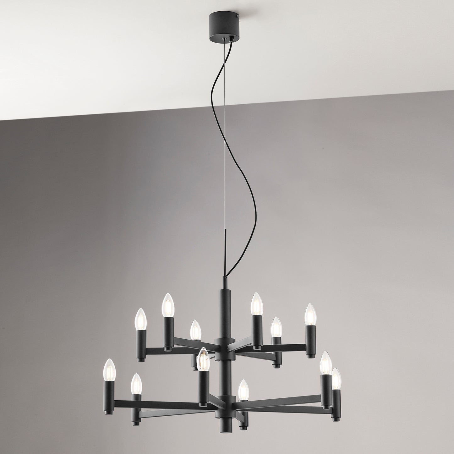 Lampadario a sospensione KAROL in metallo grigio a dodici luci
