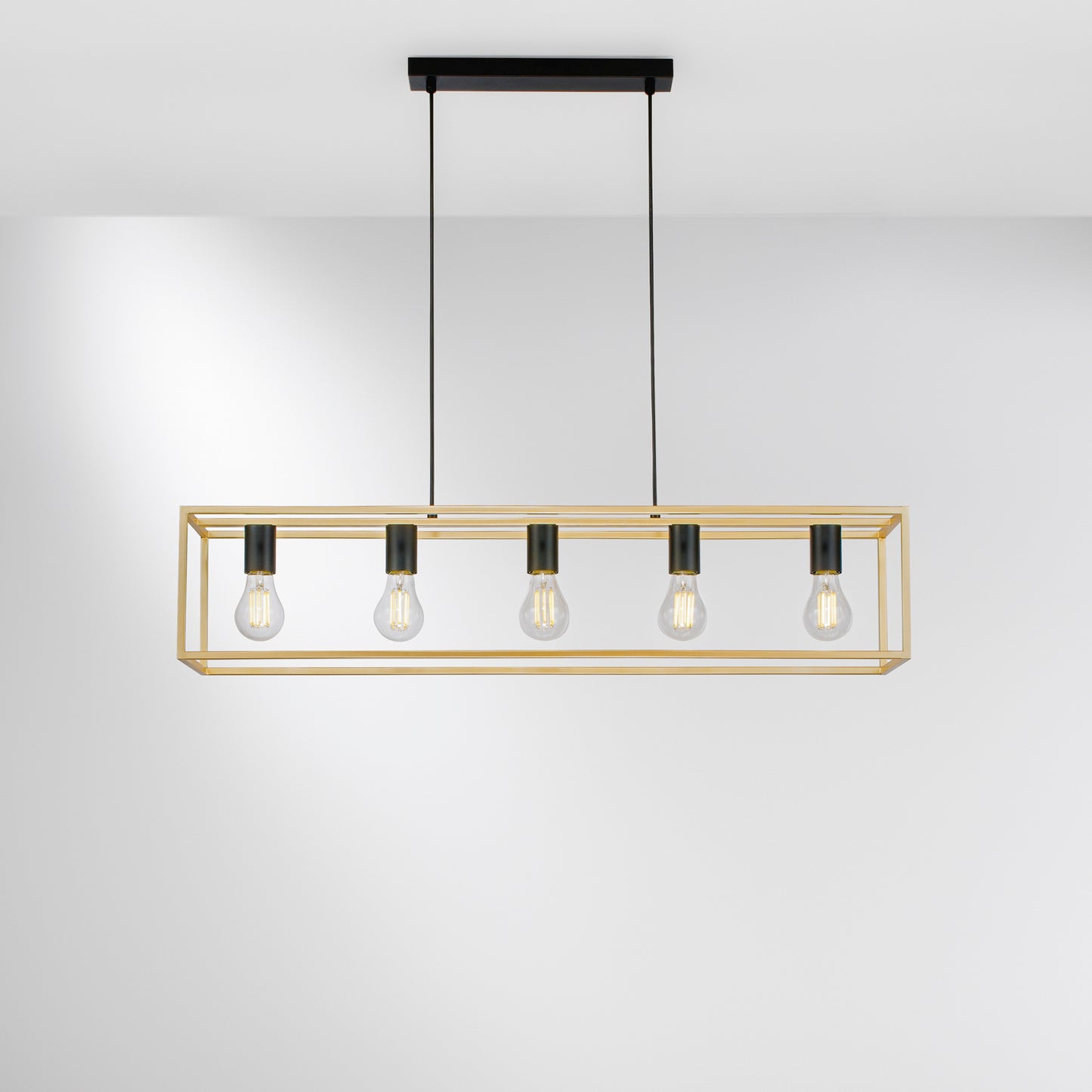 Lampadario a sospensione KIMERA in metallo nero e oro a 5 luci