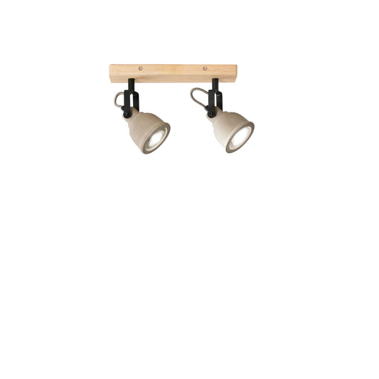 Plafone KISA con base in legno e 2 diffusori in cemento
