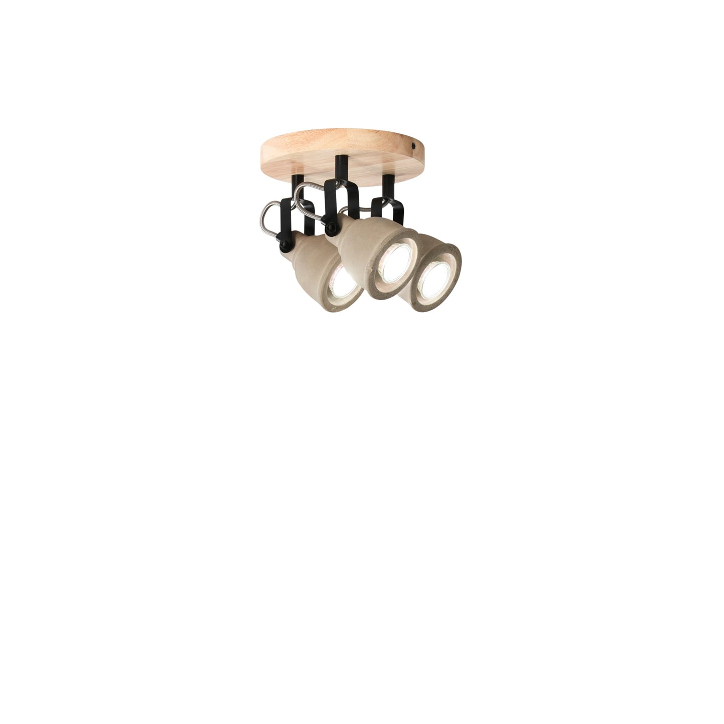 Plafoniera KISA con base in legno e 3 diffusori in cemento