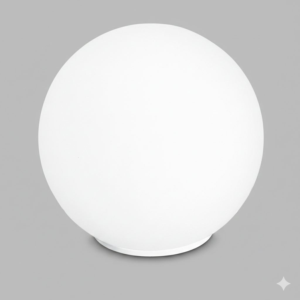 Lampada da tavolo CITY in metallo cromato e diffusore a sfera bianco 15 cm.