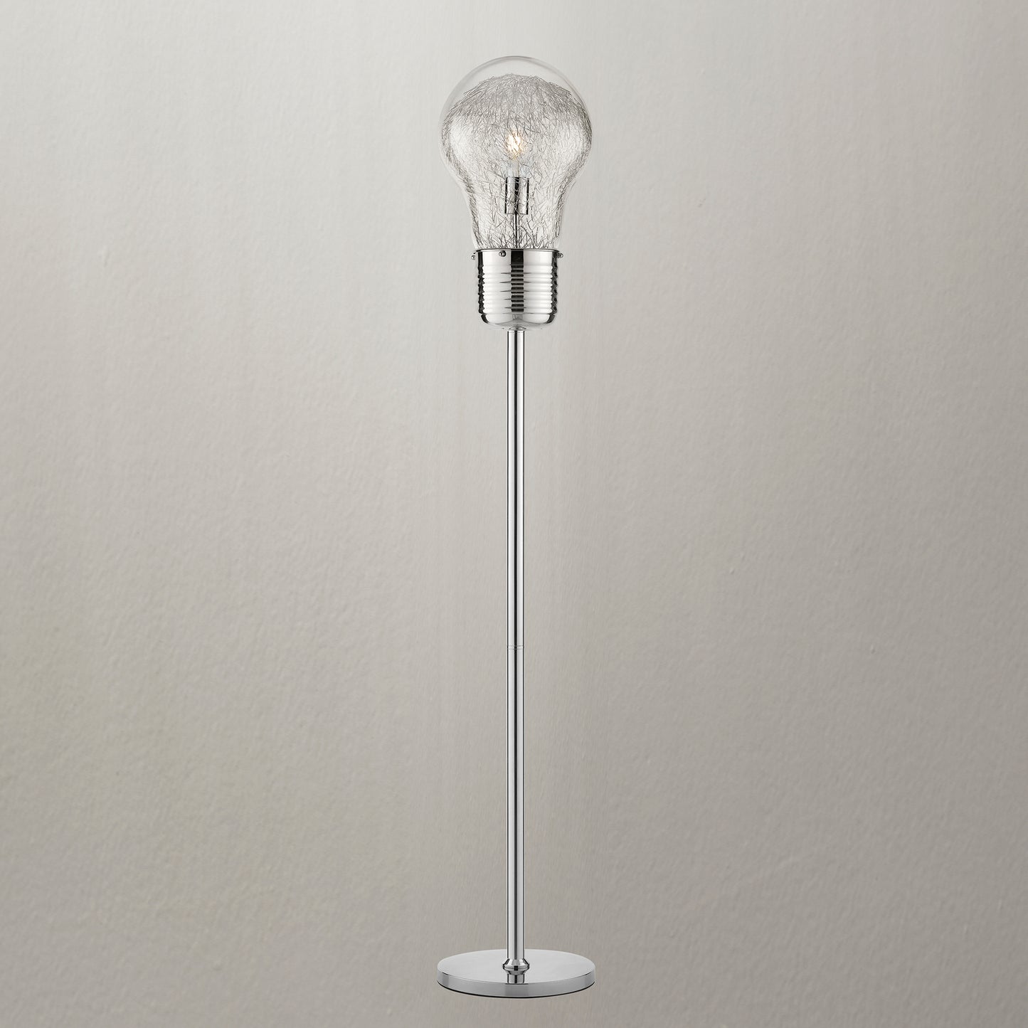 Piantana LAMPADINA in alluminio cromato e diffusore in vetro