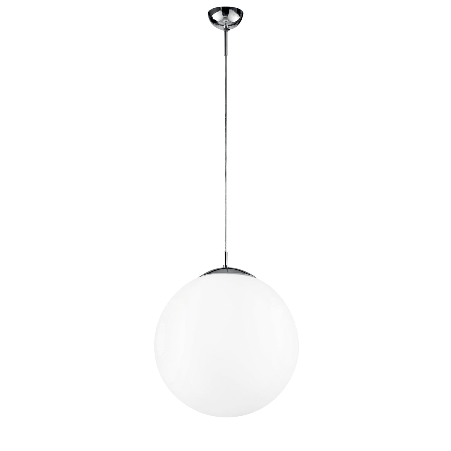 Sospensione CITY in metallo cromato con diffusore singolo in vetro bianco 35 cm.