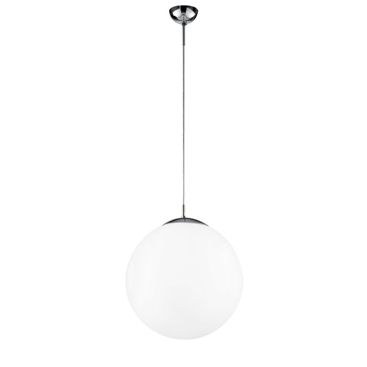 Sospensione CITY in metallo cromato con diffusore singolo in vetro bianco 35 cm.