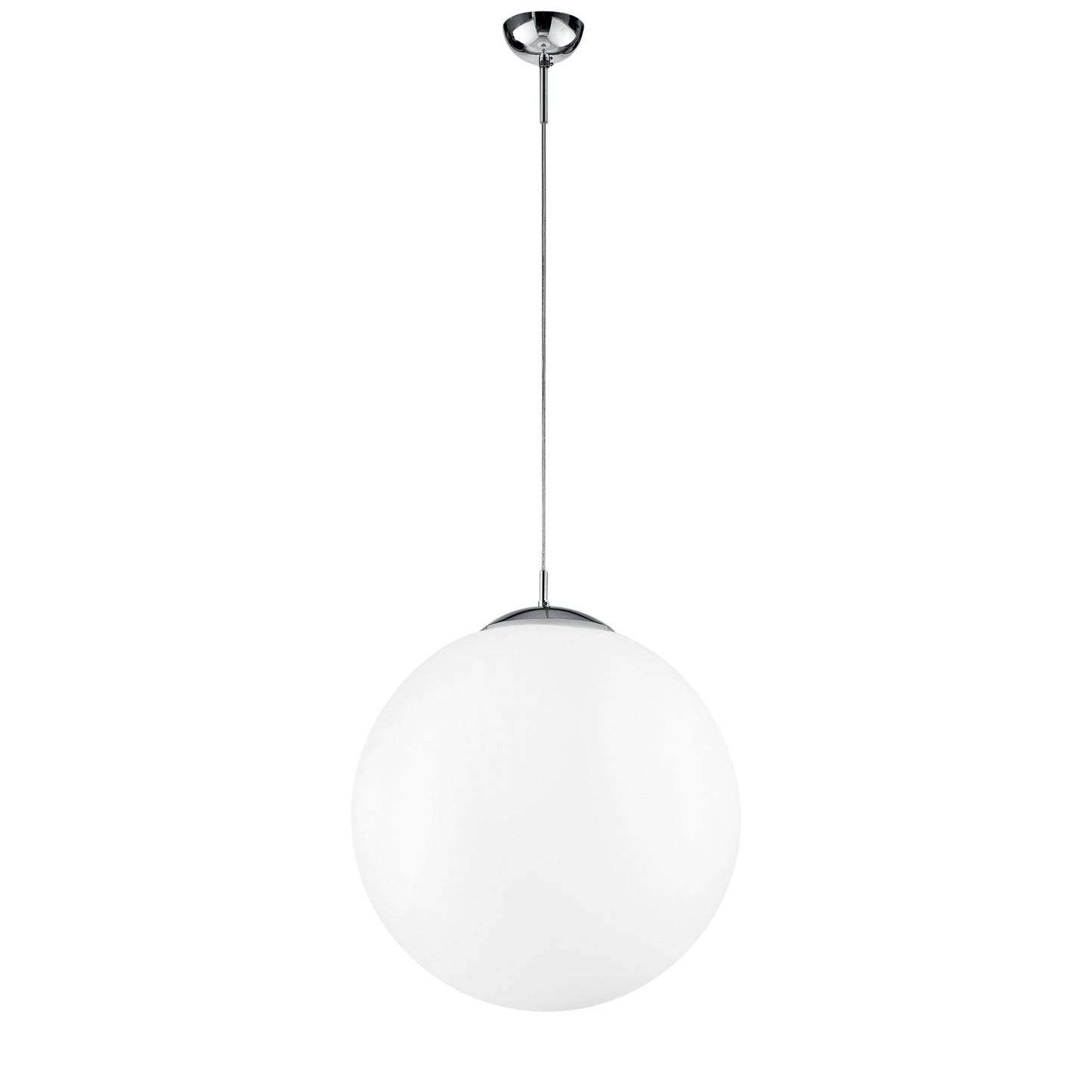 Sospensione CITY in metallo cromato con diffusore singolo in vetro bianco 45 cm.