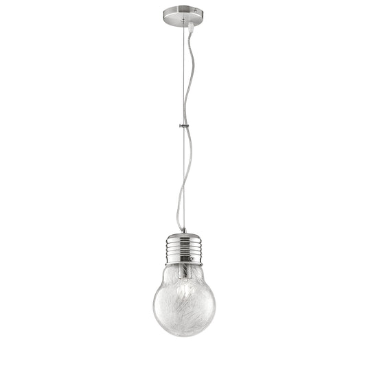 Sospensione LAMPADINA in alluminio cromato e diffusore in vetro 15 cm.