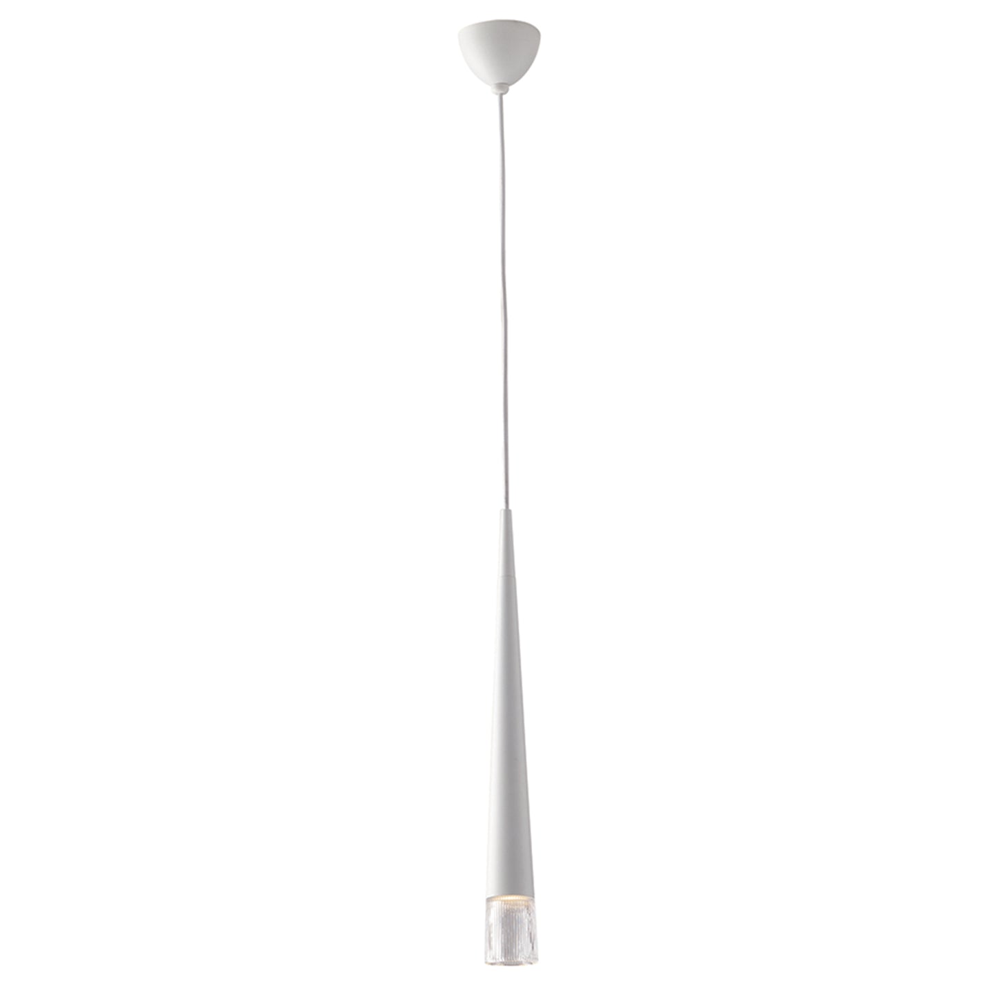 Sospensione LANCELOT conica in metallo bianco con diffusore in vetro.
