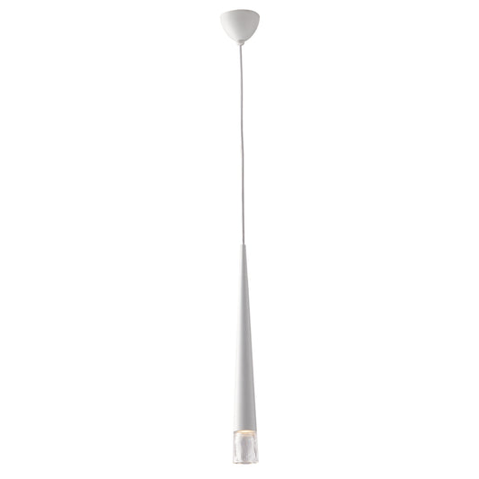 Sospensione LANCELOT conica in metallo bianco con diffusore in vetro.