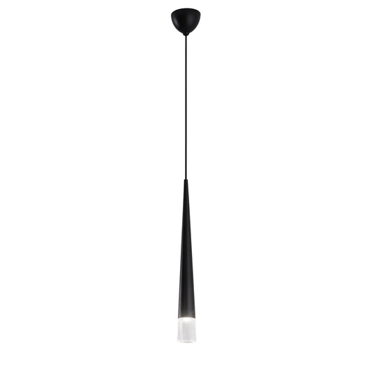 Sospensione LANCELOT conica in metallo nera con diffusore in vetro.