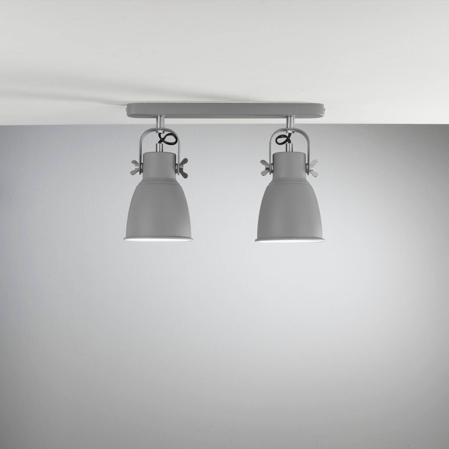 Plafone LEGEND in metallo grigio con interno bianco a due luci orientabili